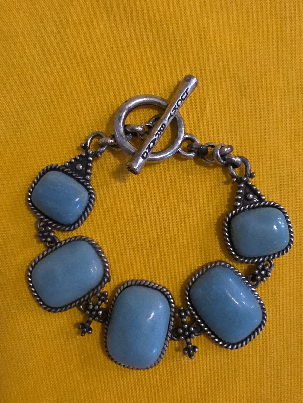 VTG Lucky Brand Chunky Silver Tone Blue Cabochon Link Toggle Bracelet ▪︎ 39.17g